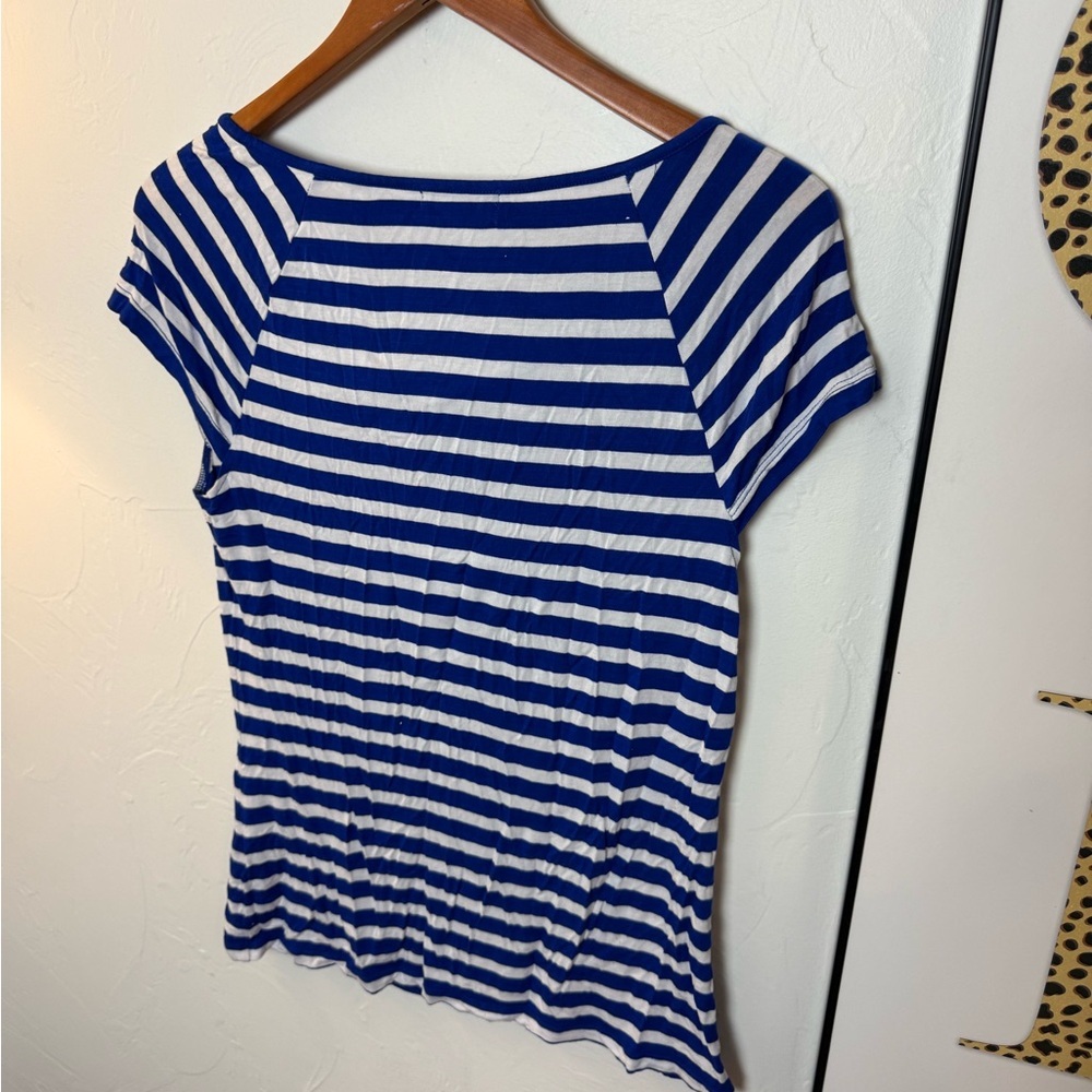 Willi Smith Navy and White Striped Blouse - Picture 4 of 4